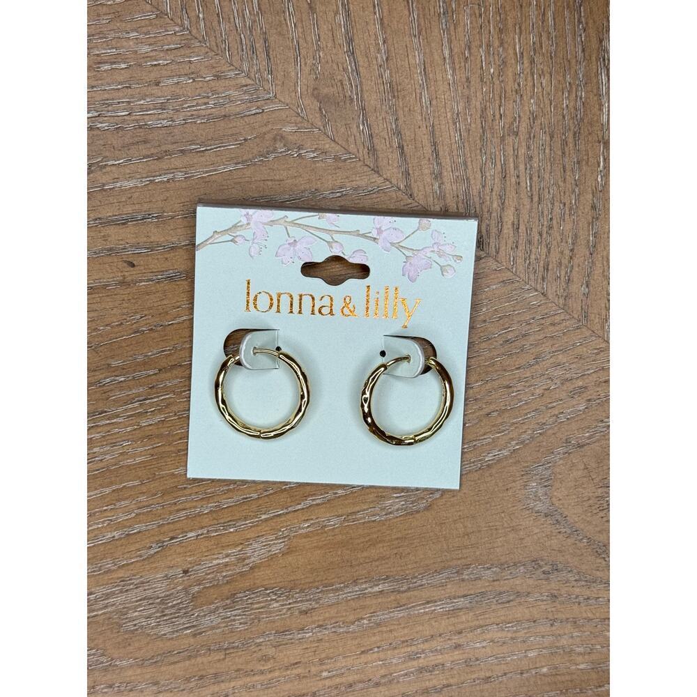 Lonna & Lilly Gold Tone Textured Hoop Earrings Classic Round Small Hoops - Picture 3 of 3